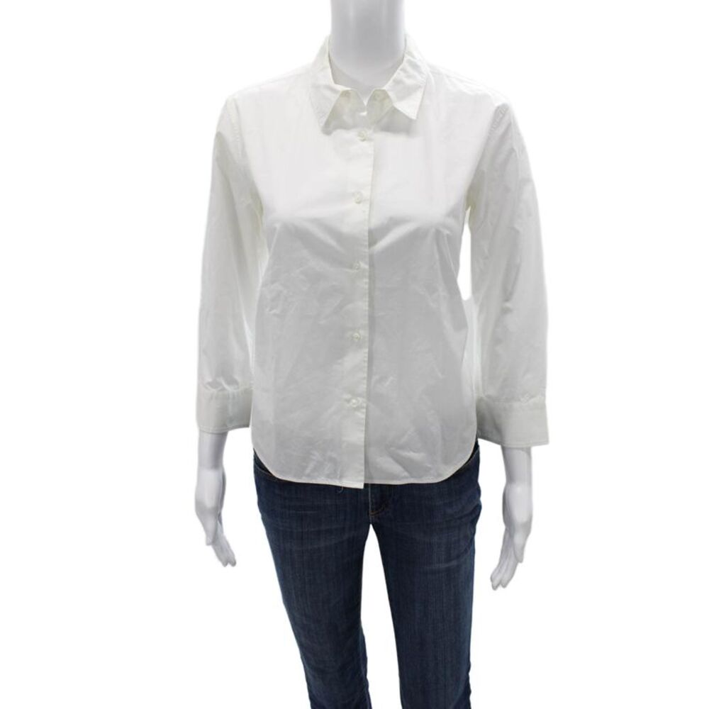 Lis Lareida Womens Collared White Cotton Blend Button-Up 3/4 Sleeve Size 36